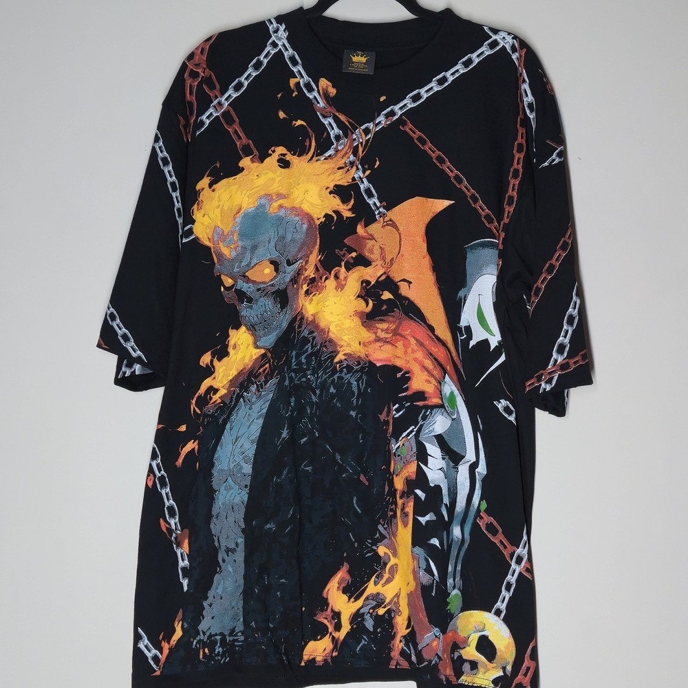 Ghost Rider And Spawn Comics T-shirt Size XXL Crown Tag AOP Marvel Double-Sided